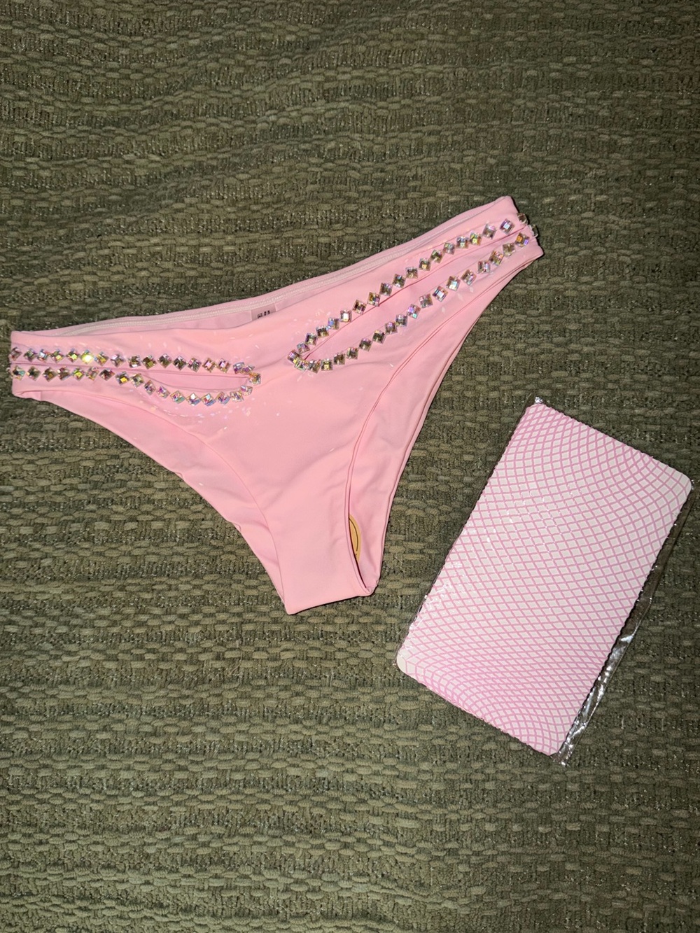 The Lumi Shop Baby Pink Rhinestone Bikini Bottom - M